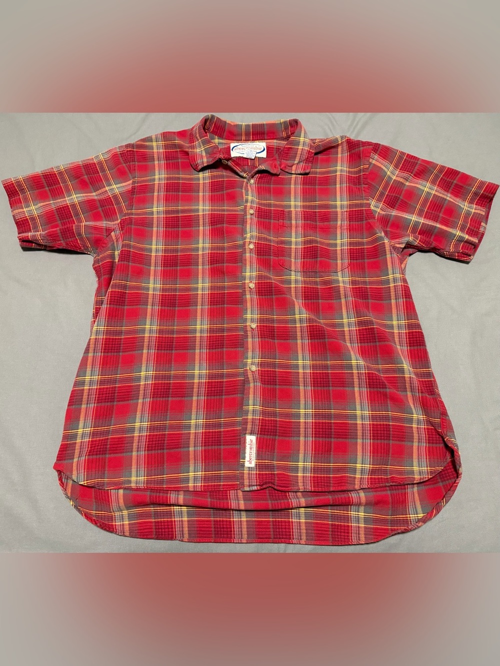 Vintage Abercrombie Plaid Shirt XL Red Y2K 90s Flannel Grunge Button Up Boxy Fit